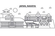 Japan, Nagoya architecture line skyline illustration. Linear vector cityscape with famous landmarks, city sights, design icons. Landscape wtih editable strokes