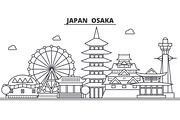 Japan, Osaka architecture line skyline illustration. Linear vector cityscape with famous landmarks, city sights, design icons. Landscape wtih editable strokes