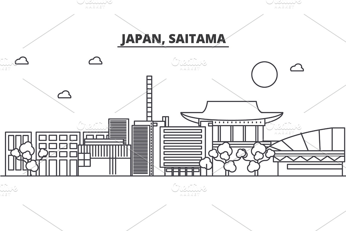 Japan, Saitama architecture line skyline illustration. Linear vector cityscape with famous landmarks, city sights, design icons. Landscape wtih editable strokes in Illustrations - product preview 8