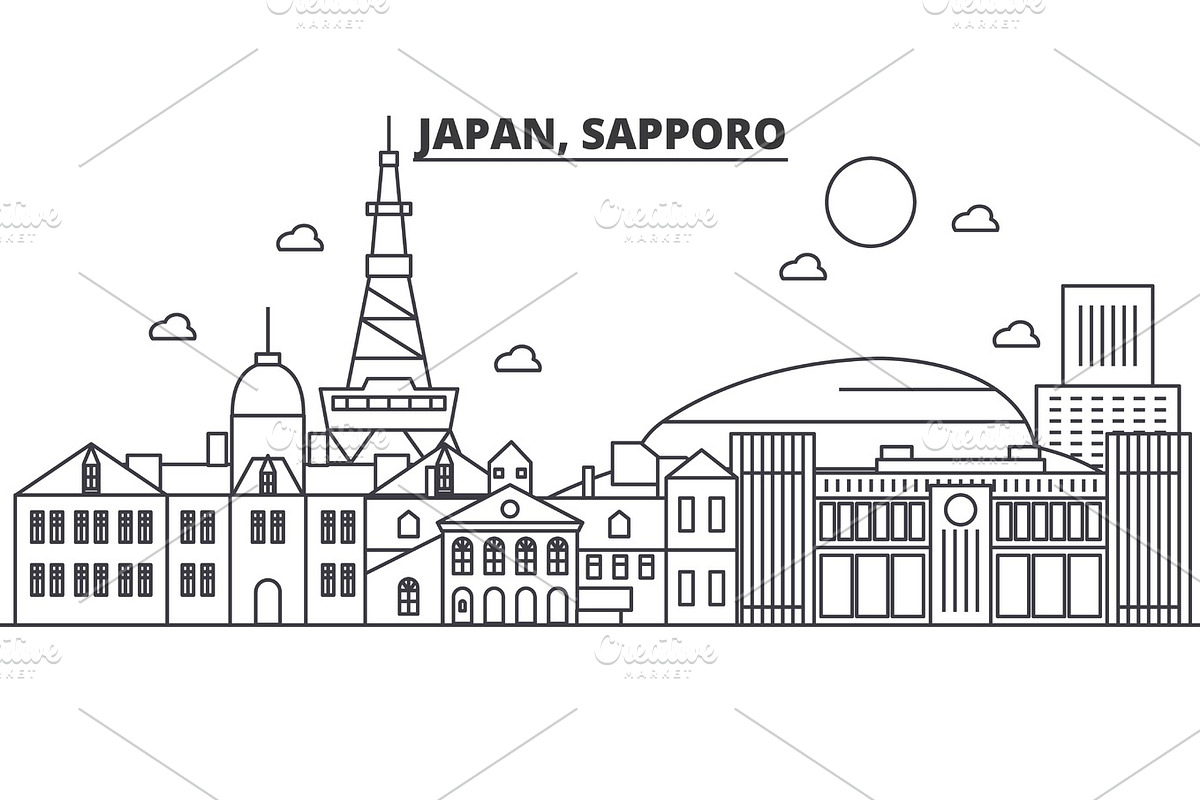 Japan, Sapporo architecture line skyline illustration. Linear vector cityscape with famous landmarks, city sights, design icons. Landscape wtih editable strokes in Illustrations - product preview 8