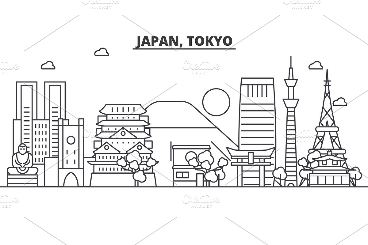 Japan, Tokyo architecture line skyline illustration. Linear vector cityscape with famous landmarks, city sights, design icons. Landscape wtih editable strokes in Illustrations - product preview 8