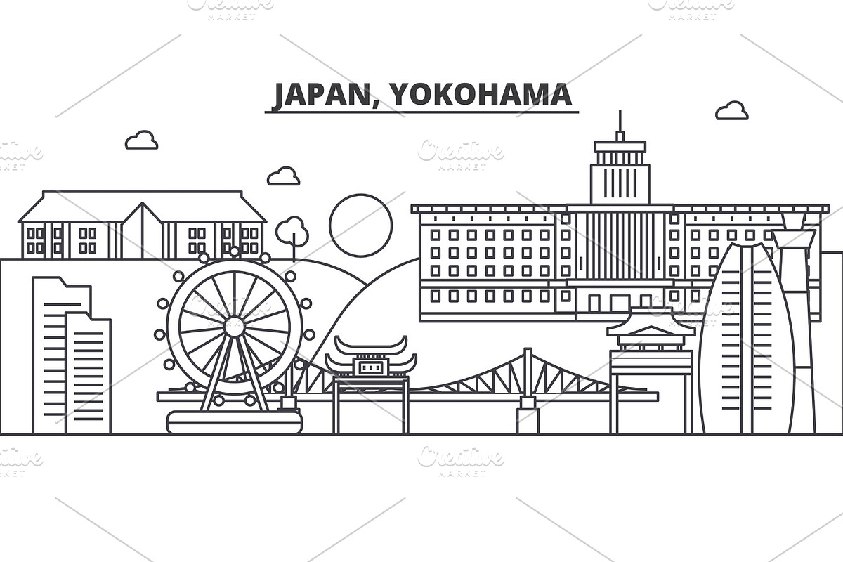 Japan, Yokohama architecture line skyline illustration. Linear vector cityscape with famous landmarks, city sights, design icons. Landscape wtih editable strokes in Illustrations - product preview 8
