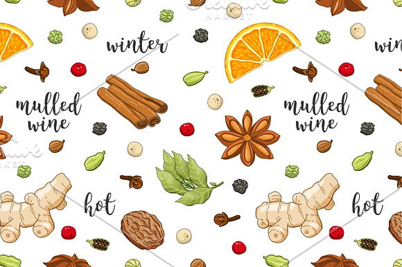 Pattern with mulled wine spices in Patterns - product preview 1