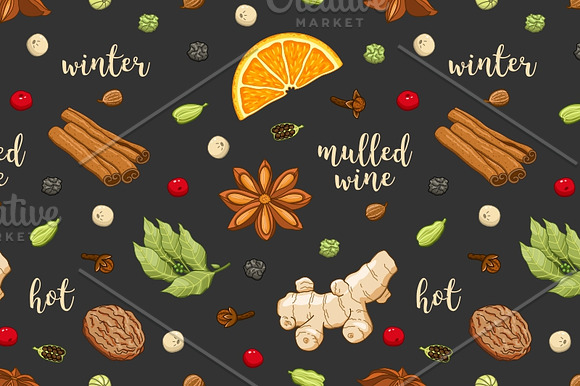 Pattern with mulled wine spices in Patterns - product preview 2