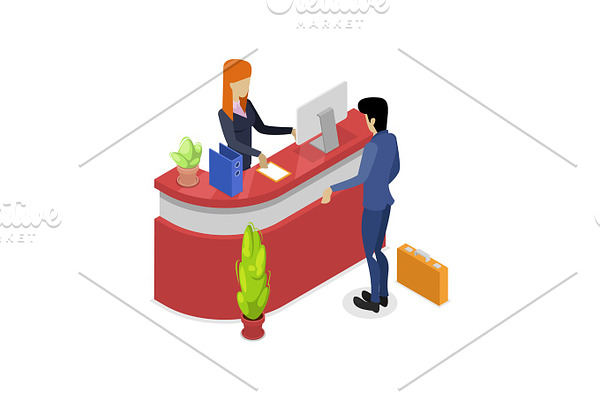 Company reception stand isometric 3D icon