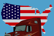 truck and American flag, vector