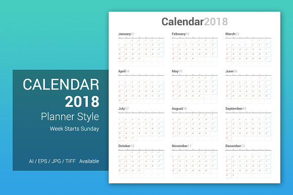 Calendar 2018 Planner Design in Stationery Templates - product preview 1