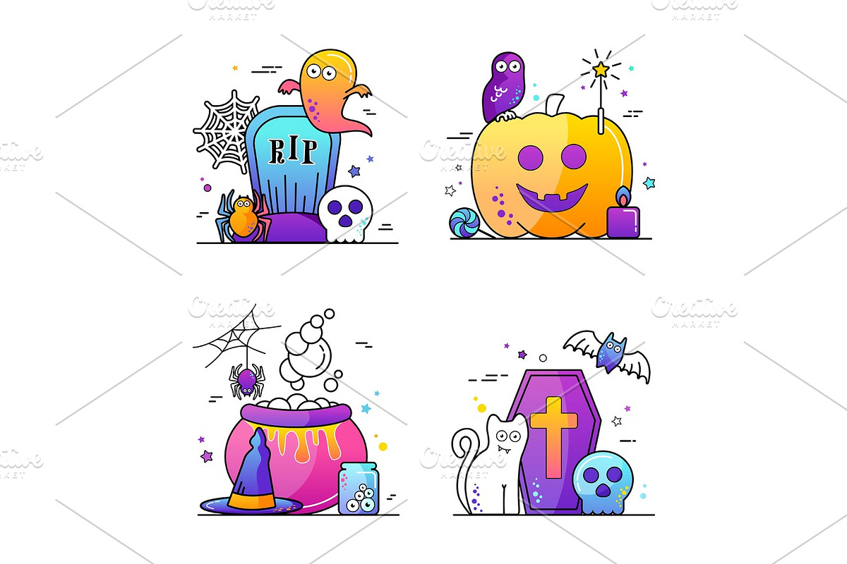 Halloween vector illustration Poster set in Illustrations - product preview 8