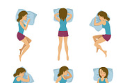 Woman sleep poses in bed