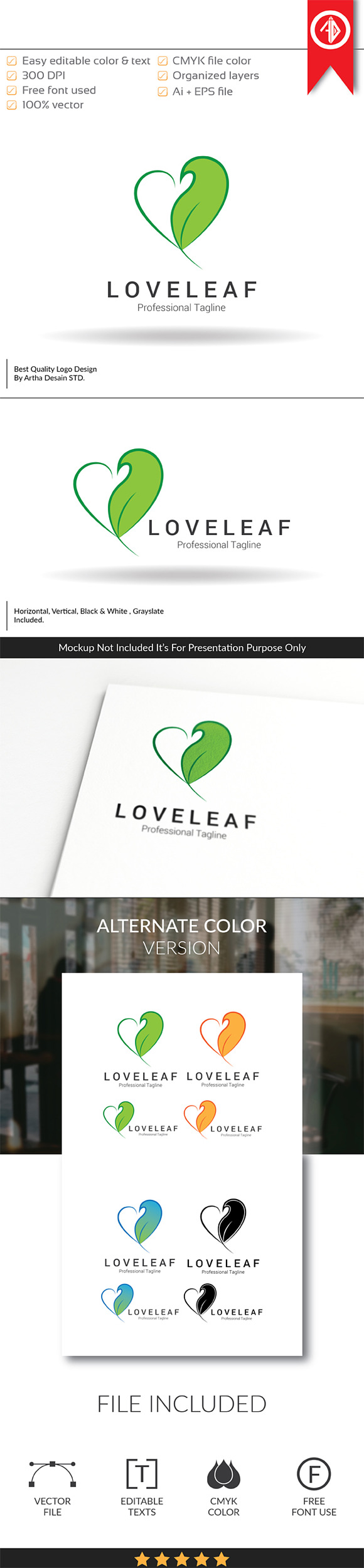 Love Leaf Logo Template in Logo Templates - product preview 4
