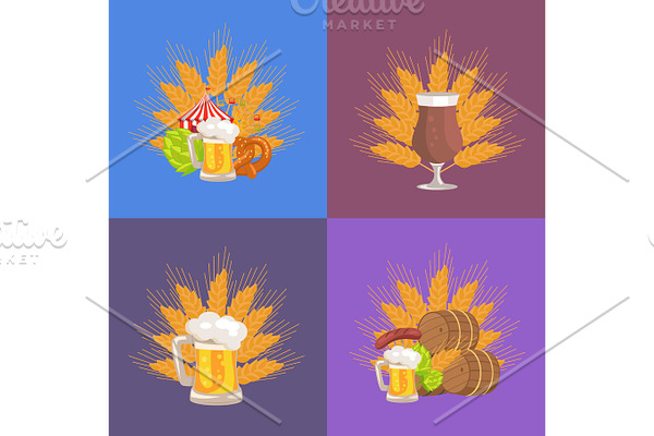 Four Sets of Beer Presentation Vector Illustration
