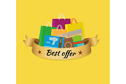 Best Offer Banner with Isolated Stack of Purchases