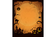 Scary Dark Halloween Poster with Spooky Objects