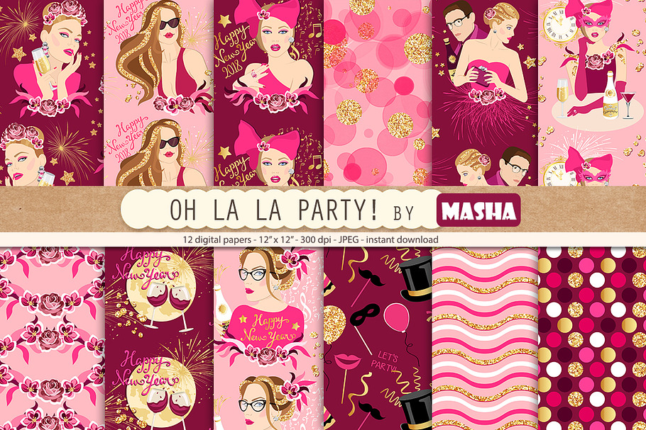 OH LA LA PARTY digital papers in Patterns - product preview 8