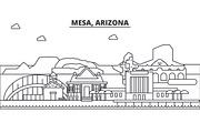 Mesa, Arizona architecture line skyline illustration. Linear vector cityscape with famous landmarks, city sights, design icons. Landscape wtih editable strokes