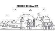 Mexico, Chihuahua architecture line skyline illustration. Linear vector cityscape with famous landmarks, city sights, design icons. Landscape wtih editable strokes
