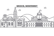 Mexico, Monterrey architecture line skyline illustration. Linear vector cityscape with famous landmarks, city sights, design icons. Landscape wtih editable strokes