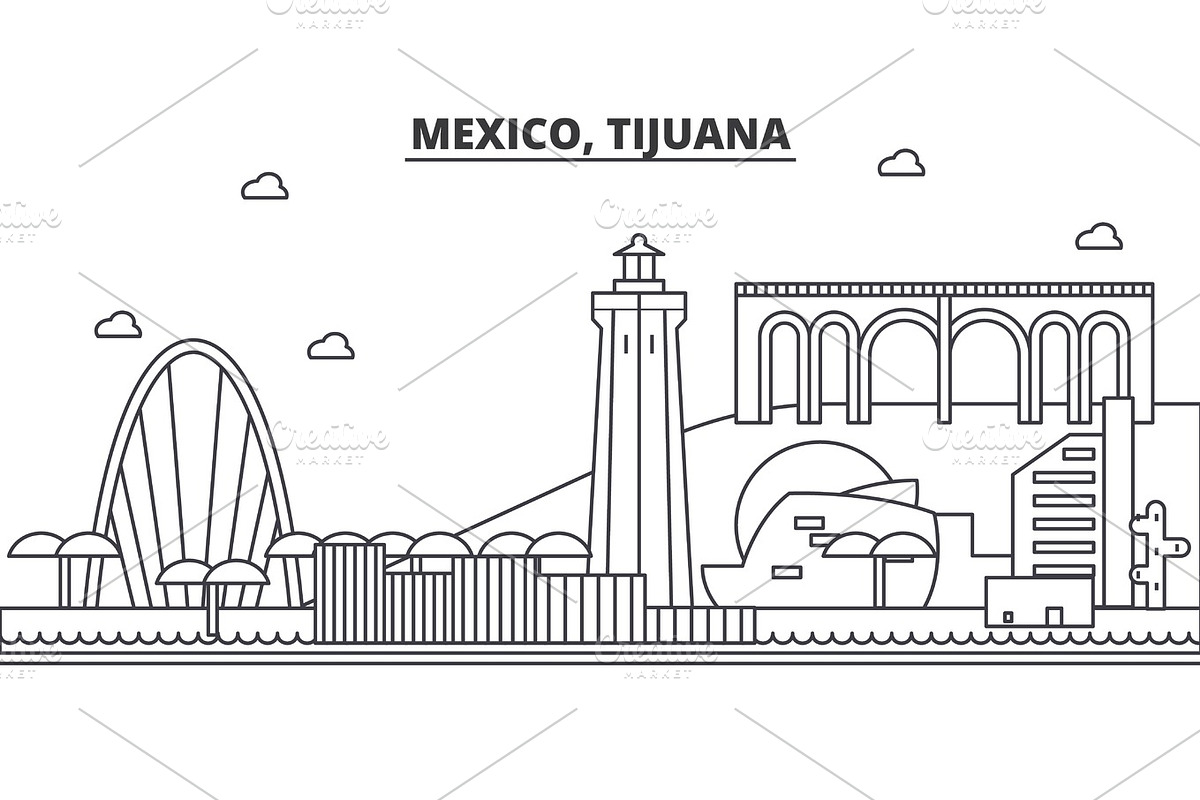 Mexico, Tijuana architecture line skyline illustration. Linear vector cityscape with famous landmarks, city sights, design icons. Landscape wtih editable strokes in Illustrations - product preview 8