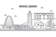 Mexico, Tijuana architecture line skyline illustration. Linear vector cityscape with famous landmarks, city sights, design icons. Landscape wtih editable strokes