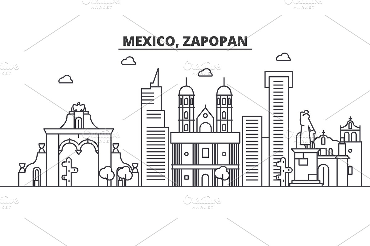 Mexico, Zapopan architecture line skyline illustration. Linear vector cityscape with famous landmarks, city sights, design icons. Landscape wtih editable strokes in Illustrations - product preview 8