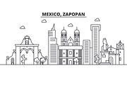 Mexico, Zapopan architecture line skyline illustration. Linear vector cityscape with famous landmarks, city sights, design icons. Landscape wtih editable strokes