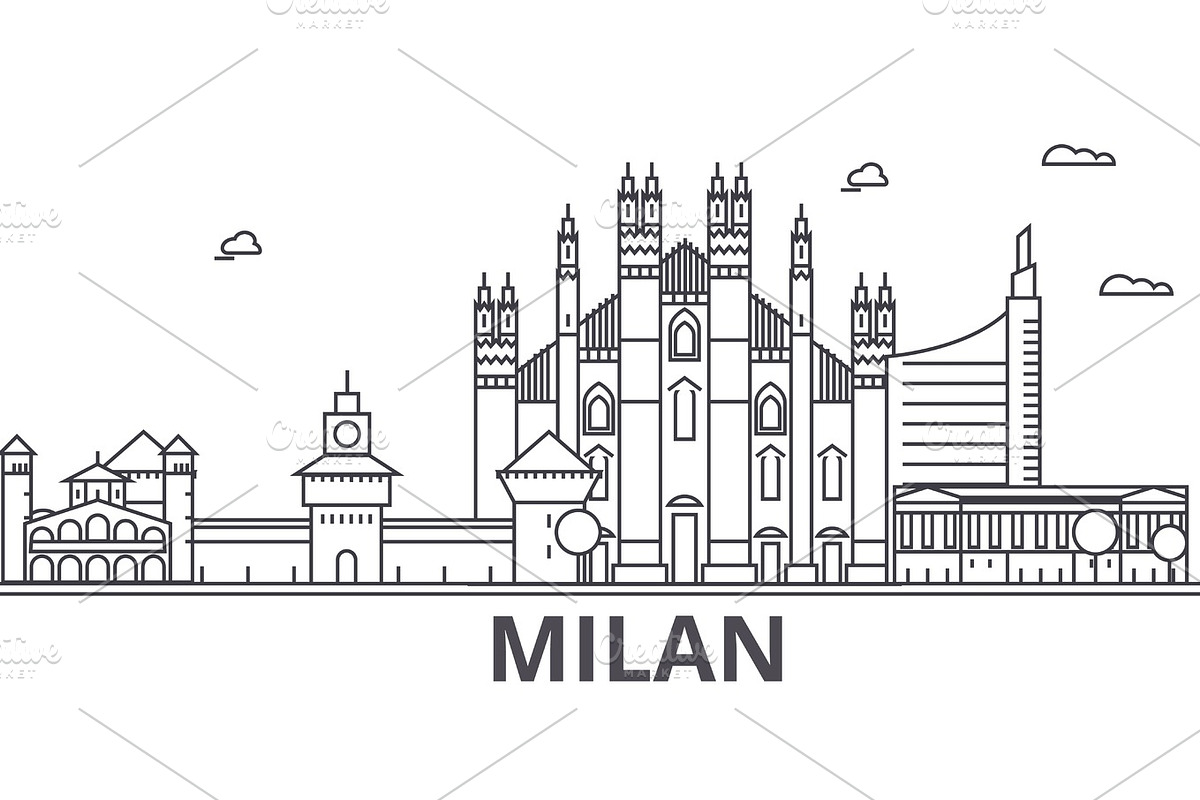 Milan architecture line skyline illustration. Linear vector cityscape with famous landmarks, city sights, design icons. Landscape wtih editable strokes in Illustrations - product preview 8