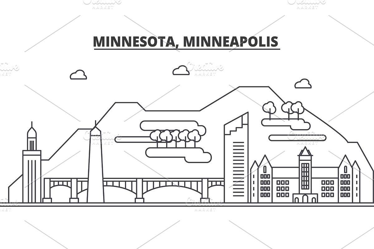Minnesota, Minneapolis architecture line skyline illustration. Linear vector cityscape with famous landmarks, city sights, design icons. Landscape wtih editable strokes in Illustrations - product preview 8