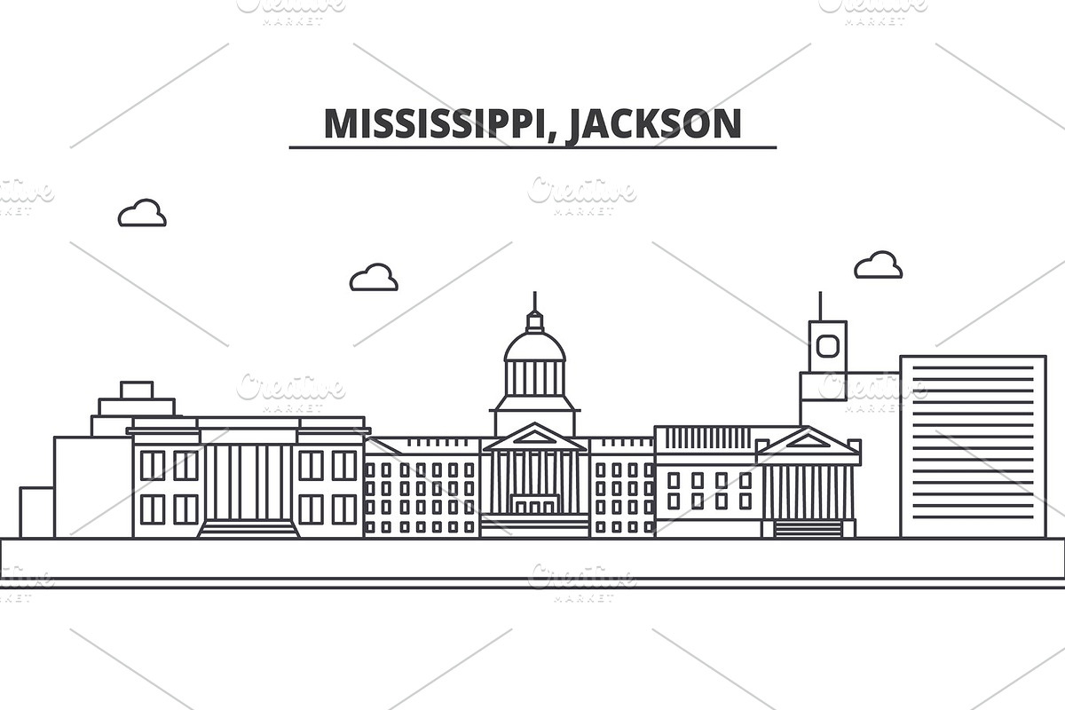 Mississippi, Jackson architecture line skyline illustration. Linear vector cityscape with famous landmarks, city sights, design icons. Landscape wtih editable strokes in Illustrations - product preview 8