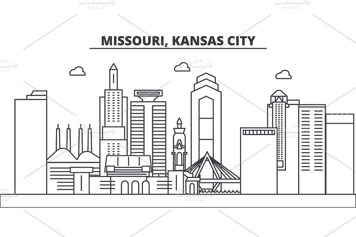 Missouri, Kansas City architecture line skyline illustration. Linear vector cityscape with famous landmarks, city sights, design icons. Landscape wtih editable strokes in Illustrations - product preview 8