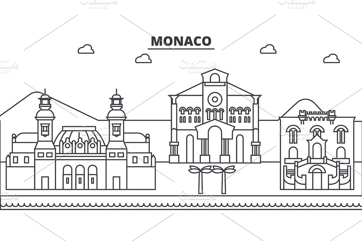 Monaco architecture line skyline illustration. Linear vector cityscape with famous landmarks, city sights, design icons. Landscape wtih editable strokes in Illustrations - product preview 8