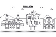 Monaco architecture line skyline illustration. Linear vector cityscape with famous landmarks, city sights, design icons. Landscape wtih editable strokes