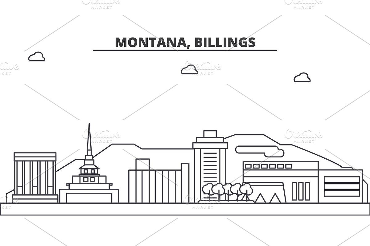Montana, Billings architecture line skyline illustration. Linear vector cityscape with famous landmarks, city sights, design icons. Landscape wtih editable strokes in Illustrations - product preview 8