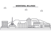 Montana, Billings architecture line skyline illustration. Linear vector cityscape with famous landmarks, city sights, design icons. Landscape wtih editable strokes