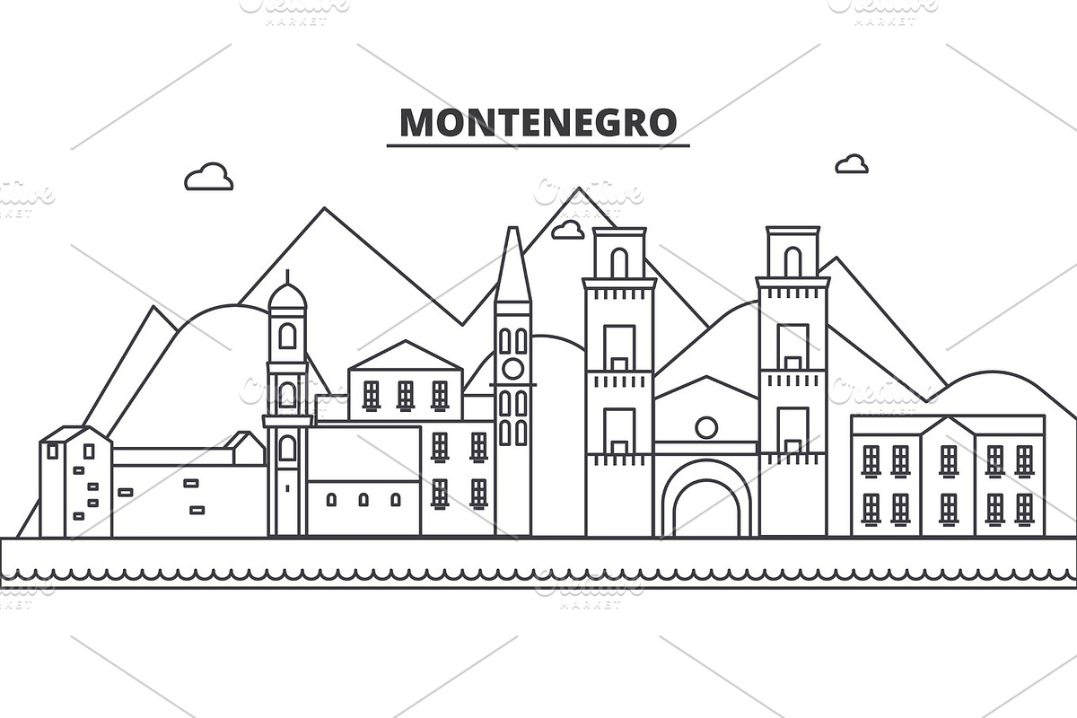 Montenegro architecture line skyline illustration. Linear vector cityscape with famous landmarks, city sights, design icons. Landscape wtih editable strokes in Illustrations - product preview 8