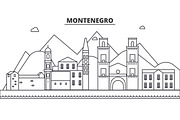 Montenegro architecture line skyline illustration. Linear vector cityscape with famous landmarks, city sights, design icons. Landscape wtih editable strokes