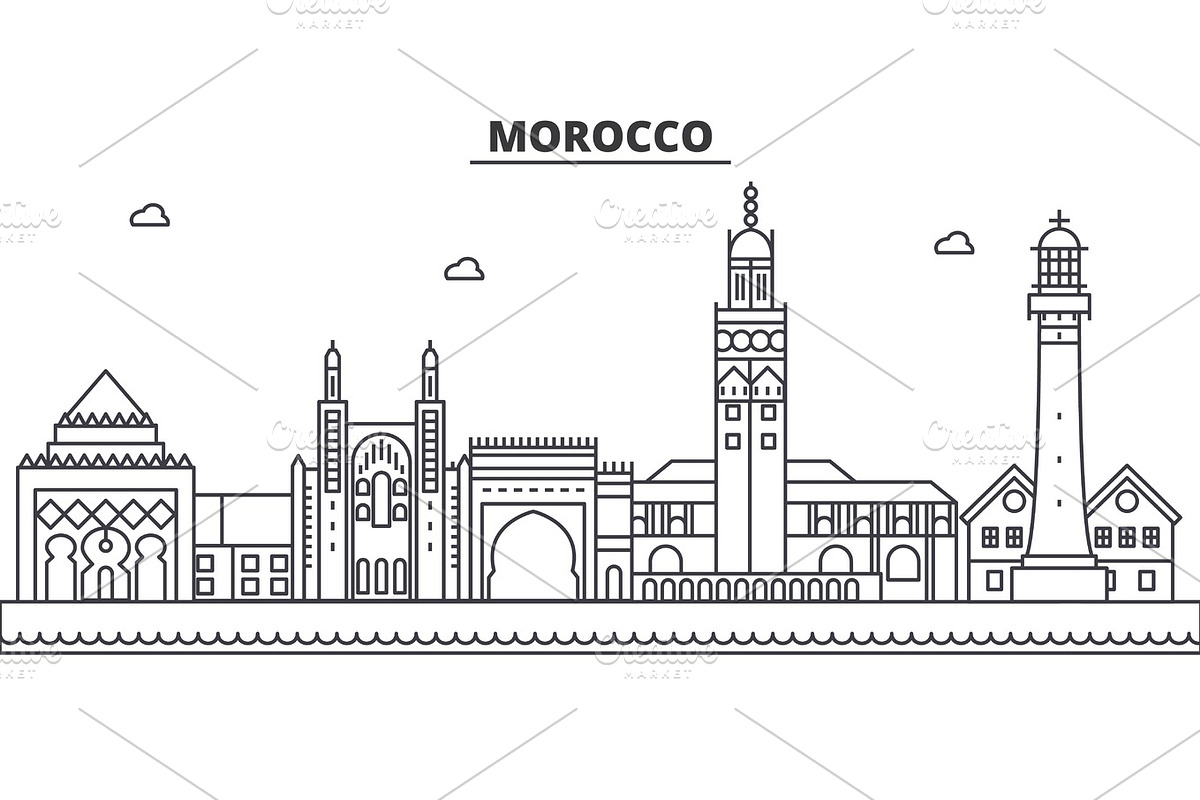 Morocco architecture line skyline illustration. Linear vector cityscape with famous landmarks, city sights, design icons. Landscape wtih editable strokes in Illustrations - product preview 8