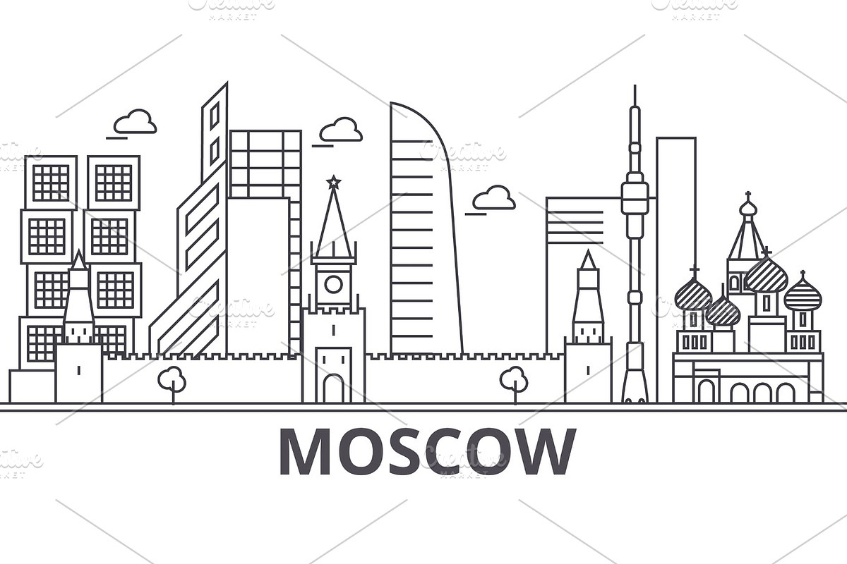Moscow architecture line skyline illustration. Linear vector cityscape with famous landmarks, city sights, design icons. Landscape wtih editable strokes in Illustrations - product preview 8