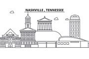 Nashville , Tennessee architecture line skyline illustration. Linear vector cityscape with famous landmarks, city sights, design icons. Landscape wtih editable strokes