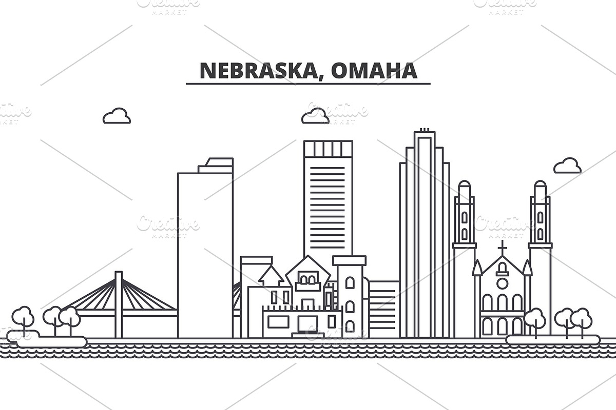 Nebraska, Omaha architecture line skyline illustration. Linear vector cityscape with famous landmarks, city sights, design icons. Landscape wtih editable strokes in Illustrations - product preview 8