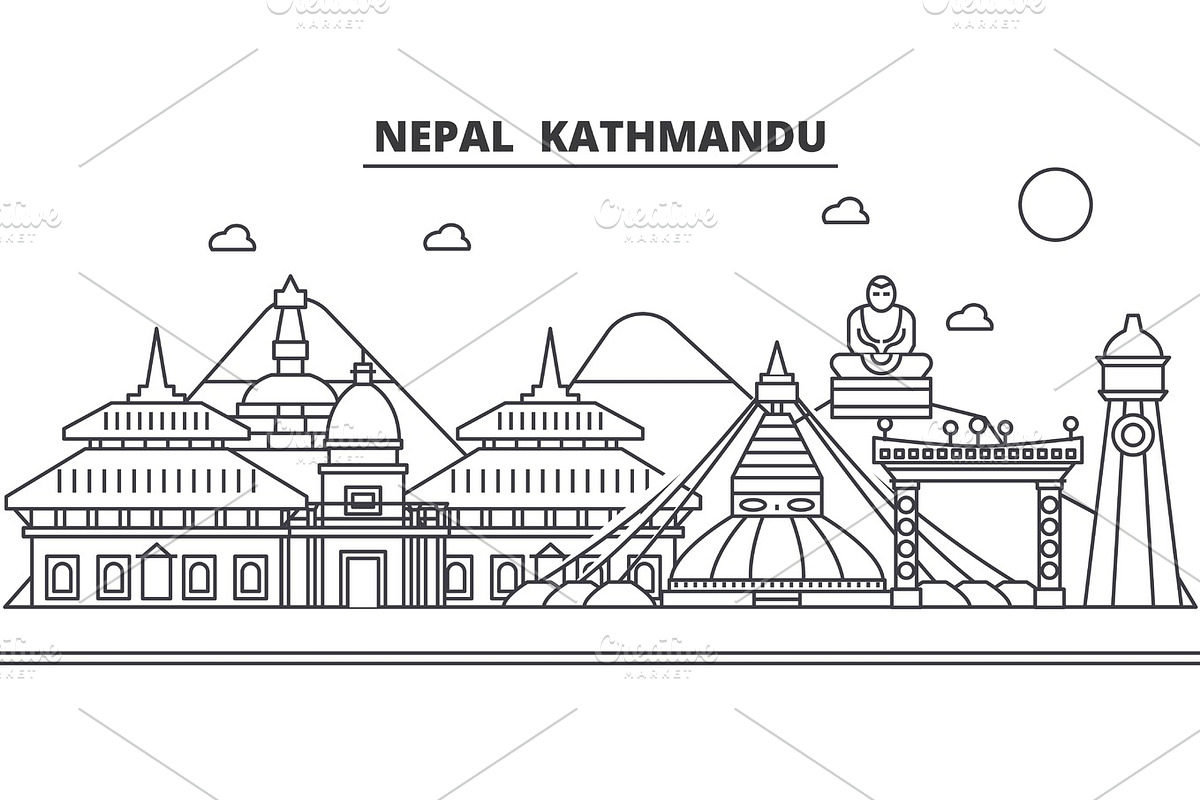Nepal, Kathmandu architecture line skyline illustration. Linear vector cityscape with famous landmarks, city sights, design icons. Landscape wtih editable strokes in Illustrations - product preview 8