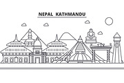 Nepal, Kathmandu architecture line skyline illustration. Linear vector cityscape with famous landmarks, city sights, design icons. Landscape wtih editable strokes
