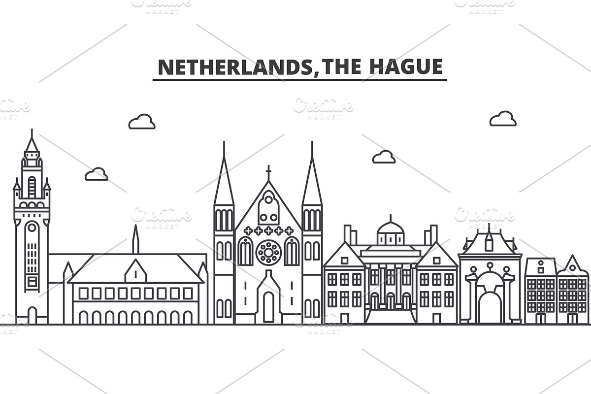 Netherlands, Hague architecture line skyline illustration. Linear vector cityscape with famous landmarks, city sights, design icons. Landscape wtih editable strokes in Illustrations - product preview 8