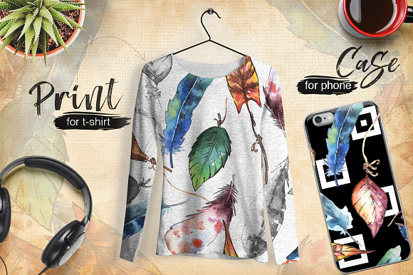 Feather bird PNG watercolor set in Illustrations - product preview 5