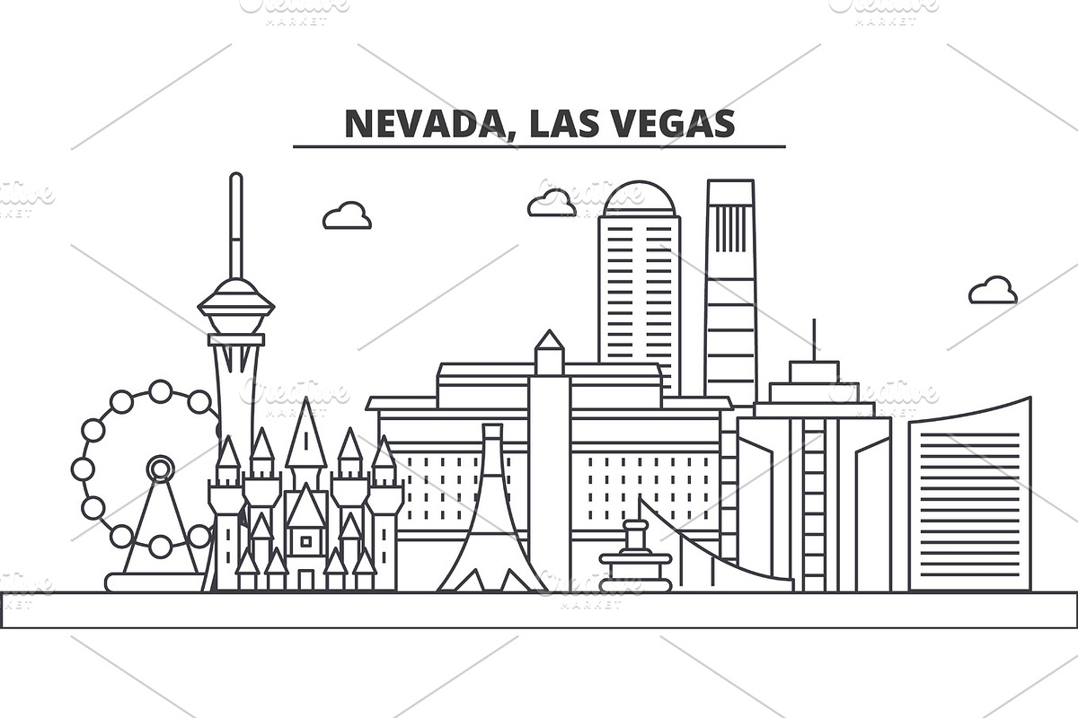 Nevada, Las Vegas architecture line skyline illustration. Linear vector cityscape with famous landmarks, city sights, design icons. Landscape wtih editable strokes in Illustrations - product preview 8