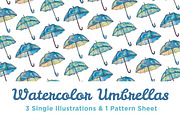 3 Watercolor Umbrellas