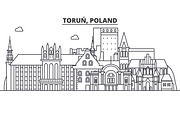 Poland, Torun architecture line skyline illustration. Linear vector cityscape with famous landmarks, city sights, design icons. Landscape wtih editable strokes