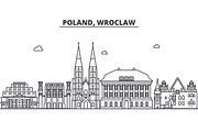 Poland, Wroclaw architecture line skyline illustration. Linear vector cityscape with famous landmarks, city sights, design icons. Landscape wtih editable strokes