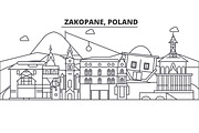 Poland, Zakopane architecture line skyline illustration. Linear vector cityscape with famous landmarks, city sights, design icons. Landscape wtih editable strokes