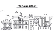 Portugal, Lisbon architecture line skyline illustration. Linear vector cityscape with famous landmarks, city sights, design icons. Landscape wtih editable strokes