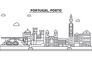 Portugal, Porto architecture line skyline illustration. Linear vector cityscape with famous landmarks, city sights, design icons. Landscape wtih editable strokes